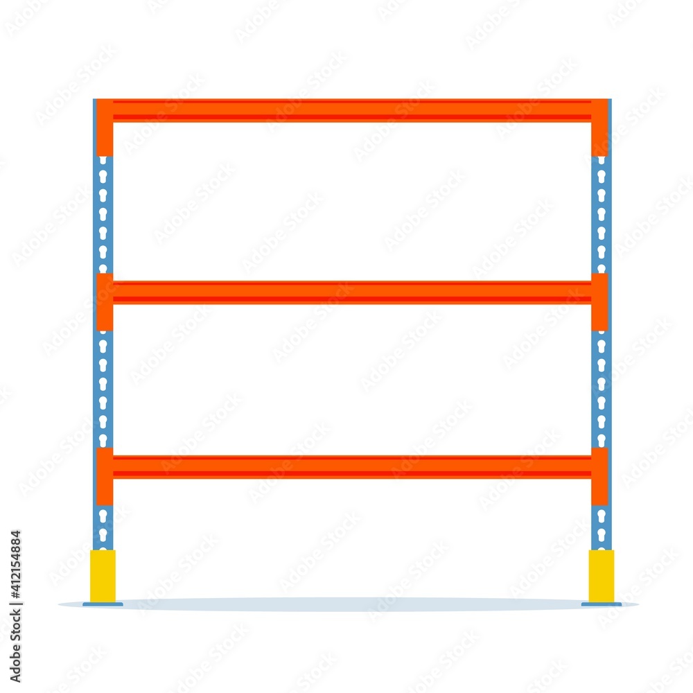 Metal standing rack. Empty metallic storage shelves isolated on white.  Warehouse equipment and tools. Logistic and delivery, store interior parts.  Vector illustration in flat style Stock-Vektorgrafik | Adobe Stock