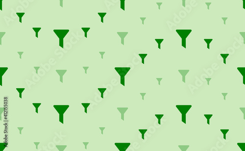 Seamless pattern of large and small green funnel symbols. The elements are arranged in a wavy. Vector illustration on light green background