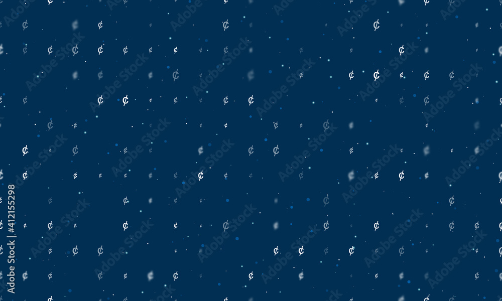 Seamless background pattern of evenly spaced white cent symbols of different sizes and opacity. Vector illustration on dark blue background with stars Seamless background pattern of evenly spaced white cent symbols of different sizes and opacity. Vector illustration on dark blue background with stars