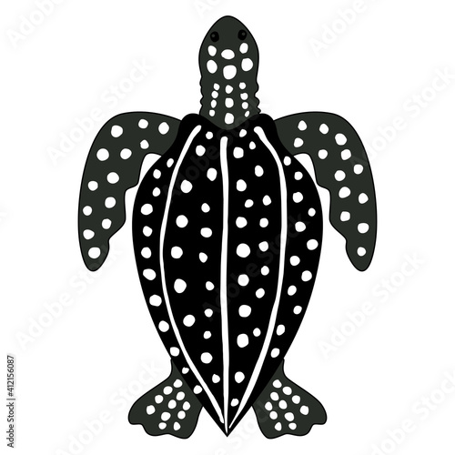 Simple vector clipart of leatherback sea turtle isolated on white. Schematic illustration of a leathery turtle being protected photo