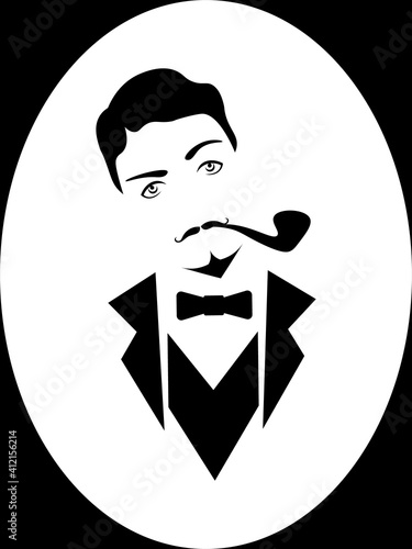 portrait of 20s sarcastic man with tobacco pipe