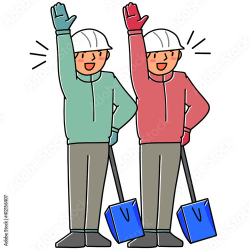 ２人以上で除雪作業をする人