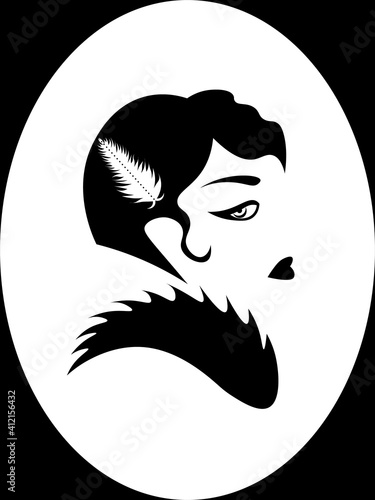 portrait of 20s cocky woman with feather in hair