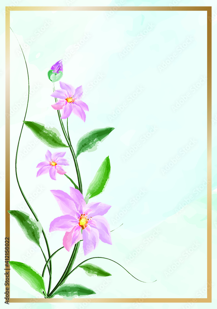 Naklejka premium Greeting card with flowers, watercolors, can be used as an invitation card for a wedding, birthday and other holidays. Vector illustration.