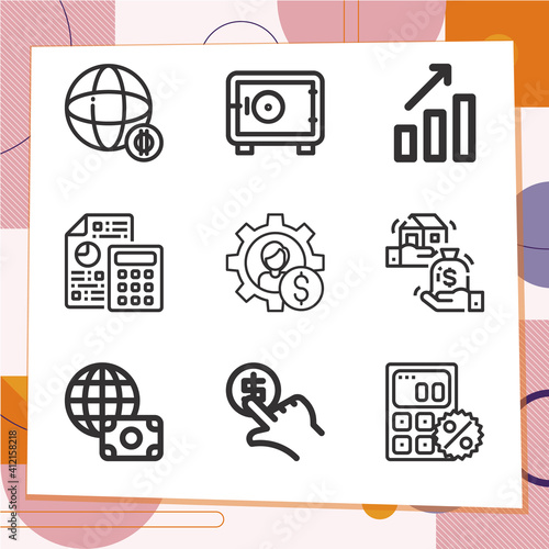 Simple set of 9 icons related to state capitalism