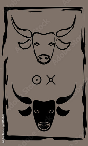drawing of bull in primitive ancient style, year of ox