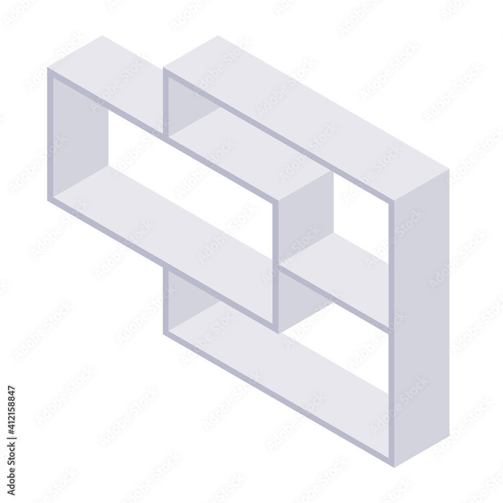 Bookshelf isometric - case and shelf for books for home and store interior design. Empty gray wooden furniture for home and shop storage in vector illustration. Bookshelf isometric - case and shelf for books for home and store interior design. Empty gray wooden furniture for home and shop storage in vector illustration.