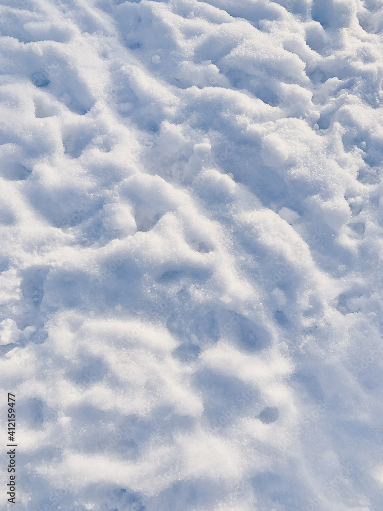 Lying white snow on the ground, natural background Lying white snow on the ground, natural background