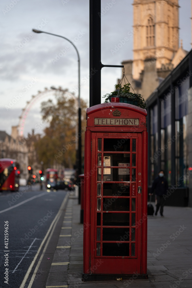 Telephone Box in front of the London Eye