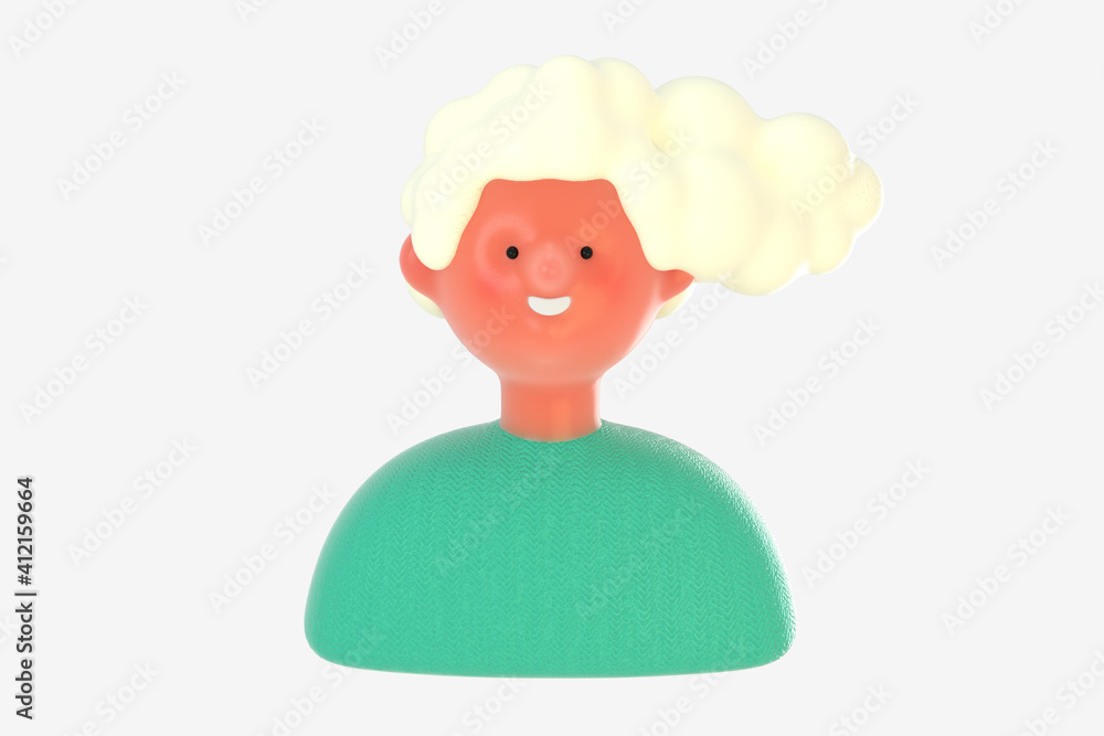 3D Bright people portrait - 3D render design concept illustration of a plastuc doll of a young woman, face and shoulders avatar. User picture volumetric icon 3D Bright people portrait - 3D render design concept illustration of a plastuc doll of a young woman, face and shoulders avatar. User picture volumetric icon