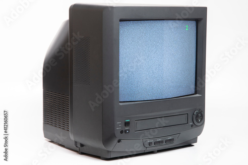 Tube Television VCR Combo Turned On Channel 2 Static Screen photo