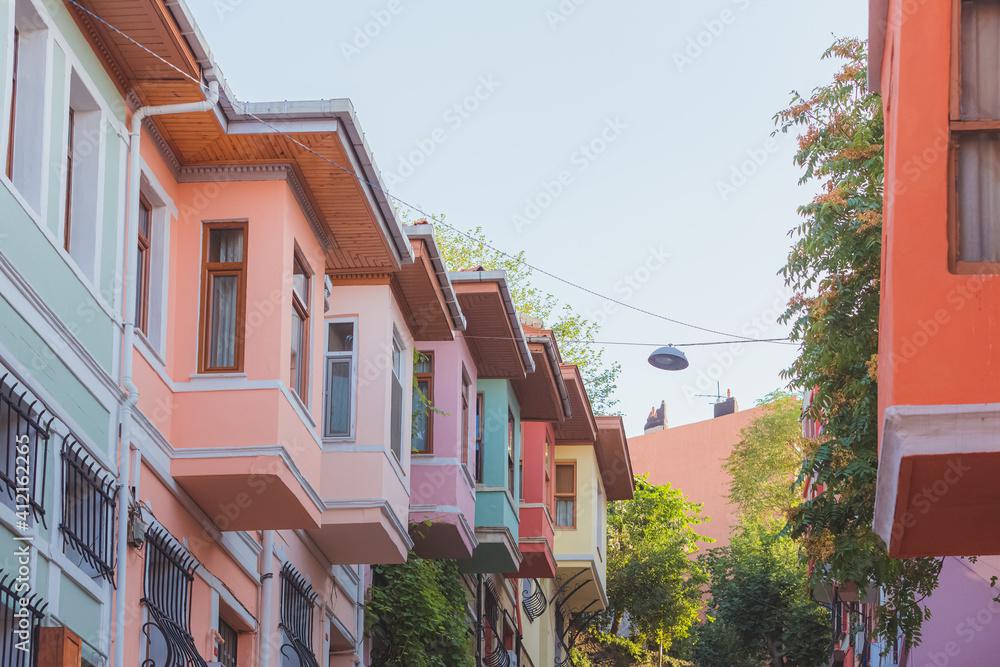 The colourful apartment blocks on Kiremit Street in the authentic, multicultural Istanbul neighbourhood of Balat.