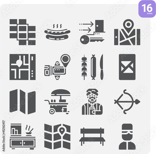 Simple set of avenue related filled icons.