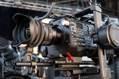 close up of video camera in TV studio