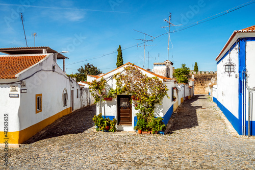 Charming whitewashed architecture of historical Vila Vicosa, Portugal