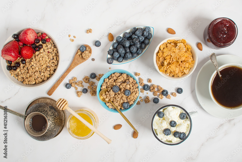 A healthy breakfast with yogurt and granola. A healthy breakfast with yogurt and granola.