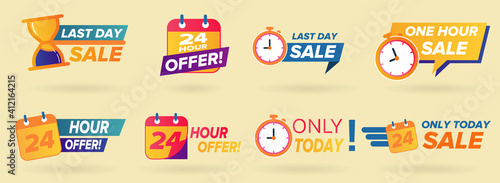 Shopping sales countdown promotional labels vector set. business limited special promotions, best deal badge. Isolated vector icons set