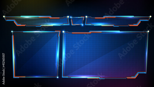 abstract futuristic background of blue glowing technology sci fi frame, hud ui, lower third button bar