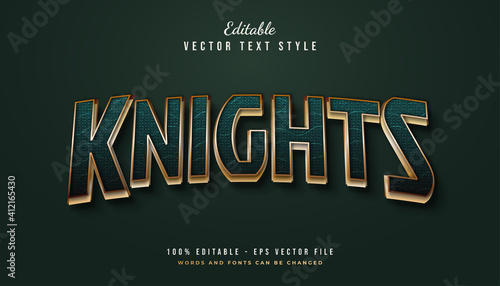 Knights Text Style in Dark Green and Gold with Curved Texture and Effect