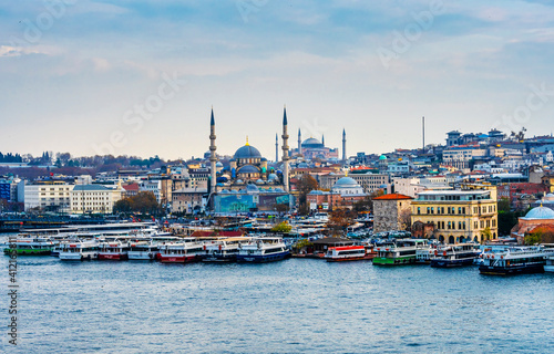 Eminonu District view near Golden Horn in Istanbul. © nejdetduzen