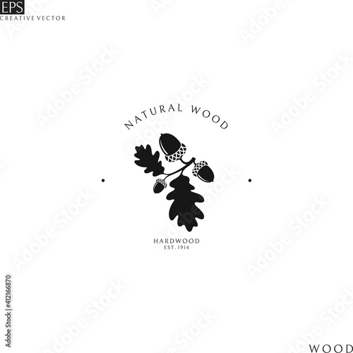 Natural wood. Logo template. Isolated oak branch on white background
