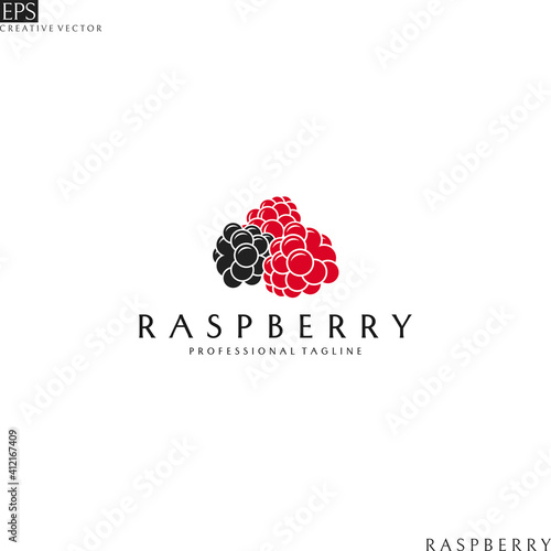 Raspberry. Logo template. Isolated berries on white background 