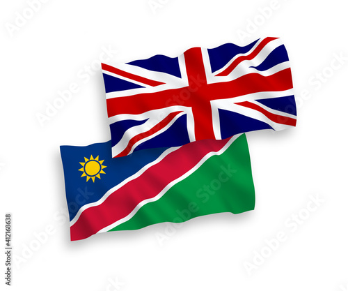 Flags of Great Britain and Republic of Namibia on a white background