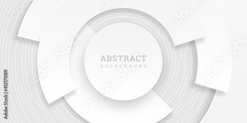 White abstract background with geometric shapes. Gray backdrop 3D.  Vector illustration in paper style. White wall. Horizontal banner with circles. Modern design for wallpaper, flyer, poster. Stock