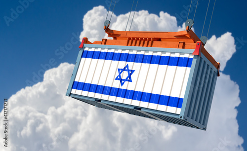 Shipping Container with Israel flag - 3D Rendering