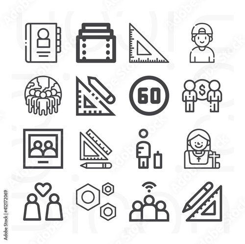 16 pack of mile  lineal web icons set