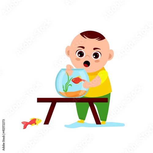 Baby boy and a fish