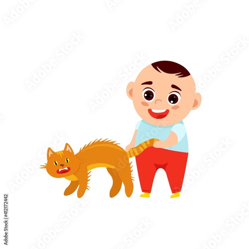 Baby boy and a cat