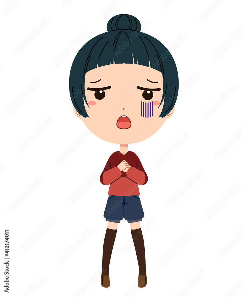 困ったような表情の女の子の全身イラスト