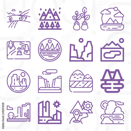 16 pack of valley  lineal web icons set