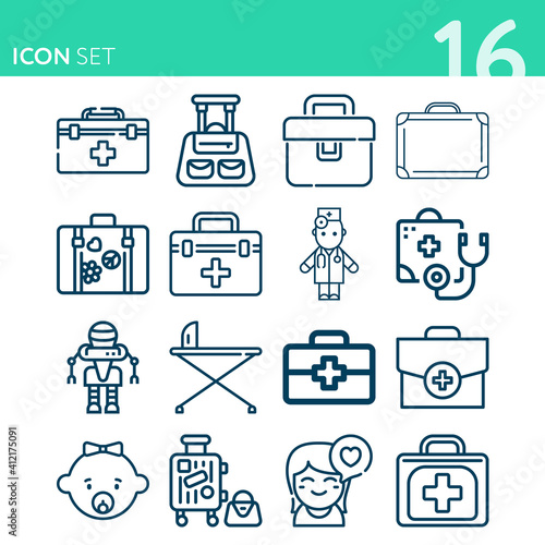 Simple set of 16 icons related to maiden