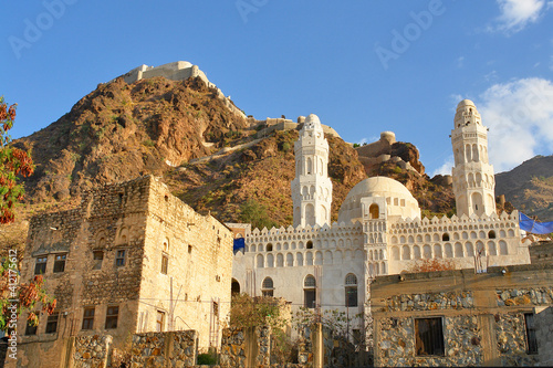 Al-Qahira Castle located on the northern slope of Mount Sabr,   in the ancient city of Taiz, Yemen.  photo