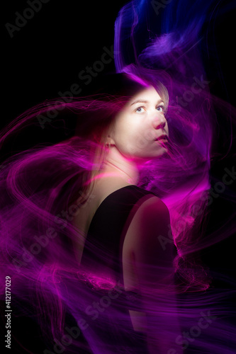 lightpainting portrait, new art direction, long exposure photo without photoshop, light drawing at long exposure © SergeyKatyshkin