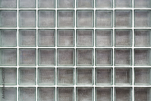 Glass block wall pattern. Close up a transparent wall.