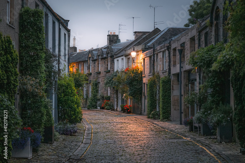 The picturesque and quaint Circus Lane in the Stockbridge neighbourhood of Edinburgh, Scotland photo
