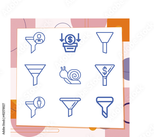 Simple set of 9 icons related to fungi