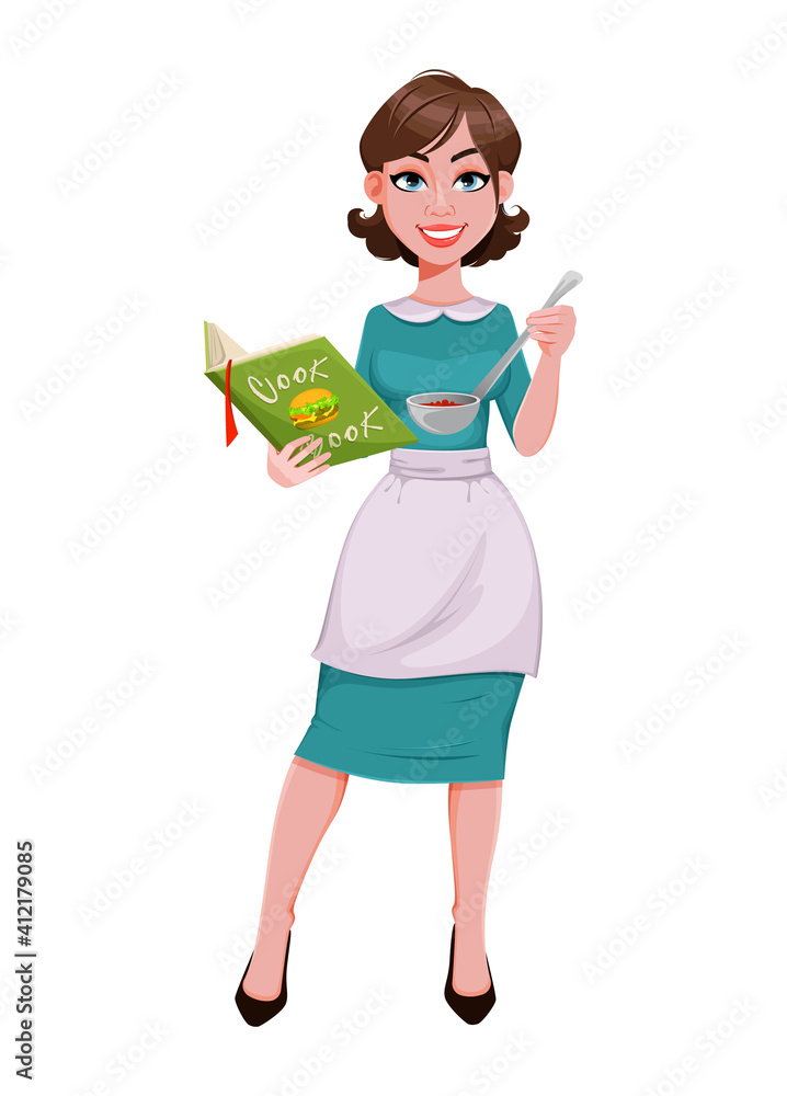 Cheerful housekeeper, mother, beautiful woman Cheerful housekeeper, mother, beautiful woman