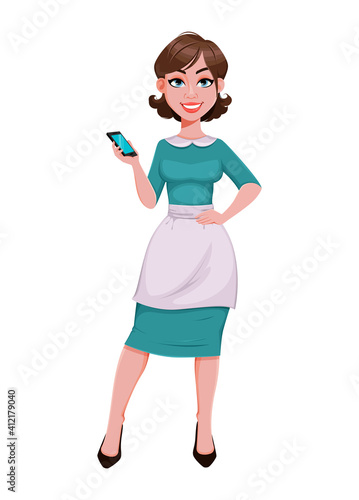Cheerful housekeeper, mother, beautiful woman