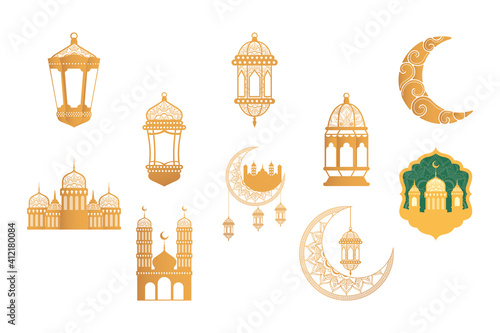 Valokuva ramadan kareen celebration bundle golden set icons