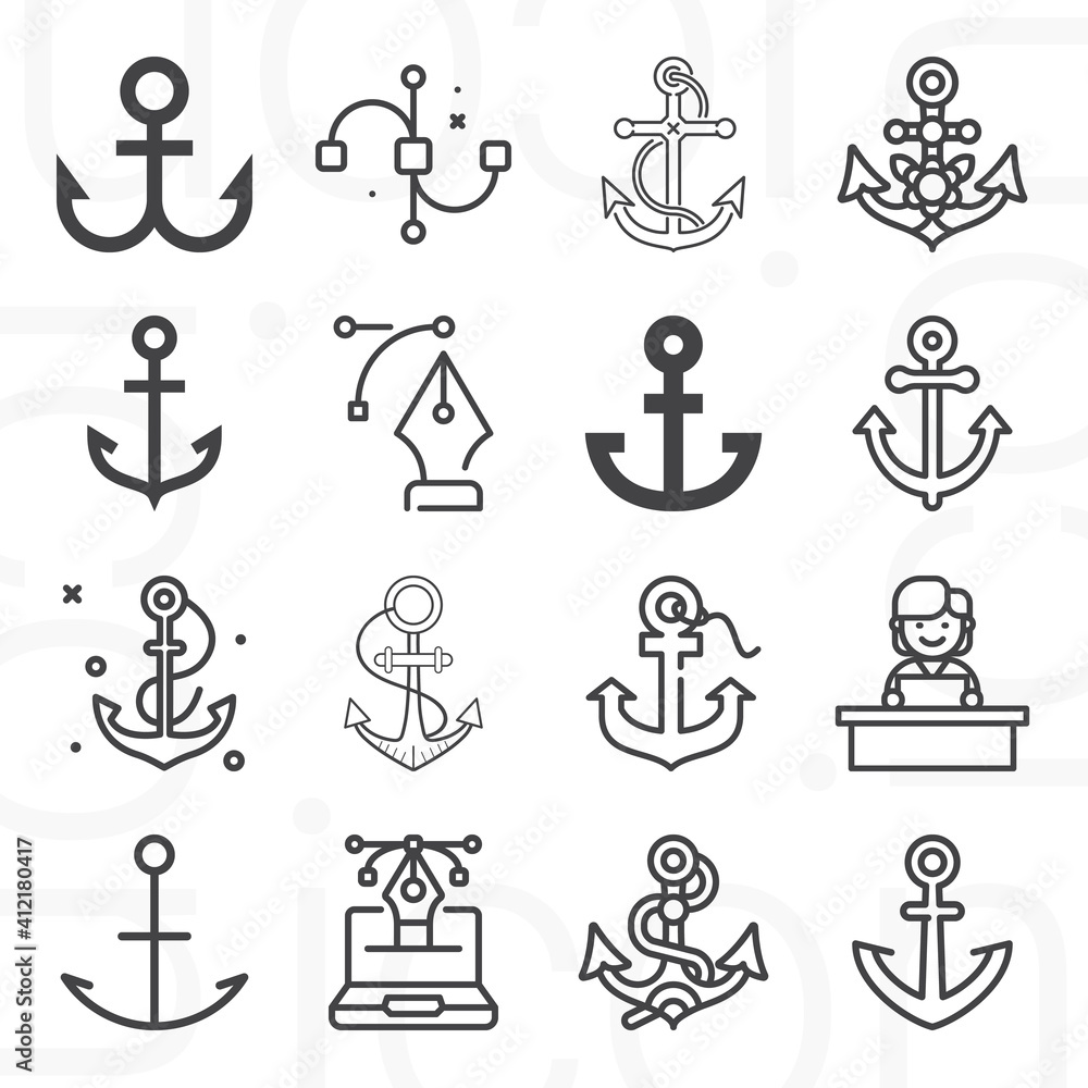 16 pack of ground tackle lineal web icons set 16 pack of ground tackle lineal web icons set
