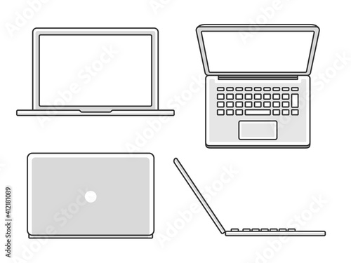 色んな角度から見たノートパソコンのイラストセット