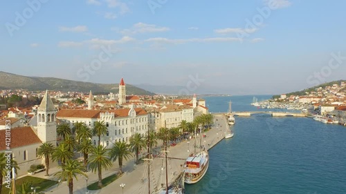 Wallpaper Mural Aerial view of tourist boats anchored at Trogir bay during the summer, Croatia. Torontodigital.ca