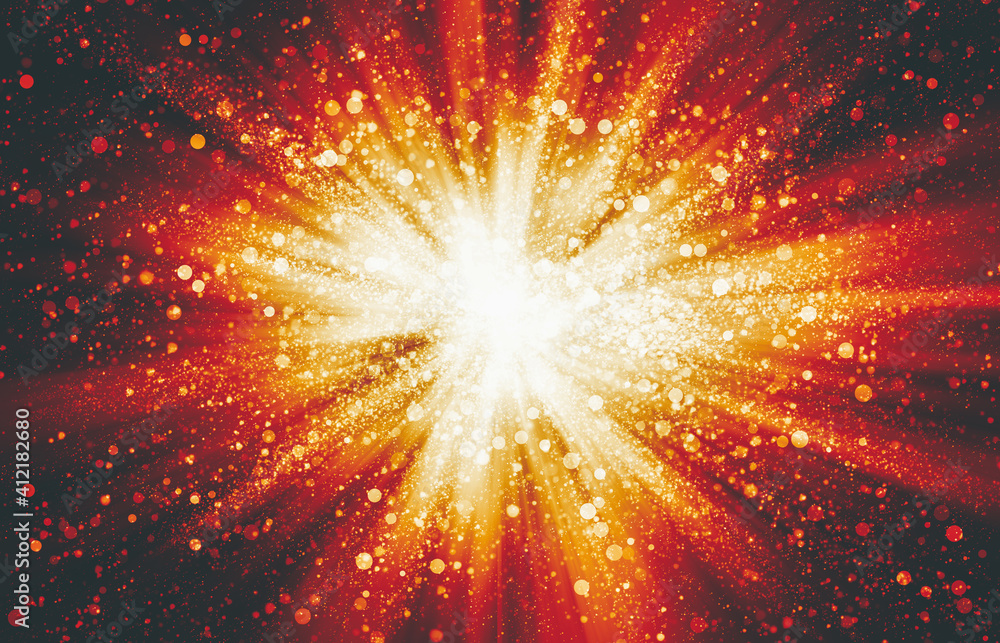 Fototapeta premium Dark Gold and Yellow sparkle rays glitter lights with bokeh elegant abstract holiday background.Vintage background.