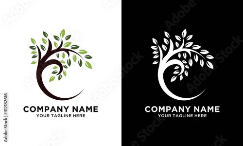 circle tree logo letter c vector illustration design