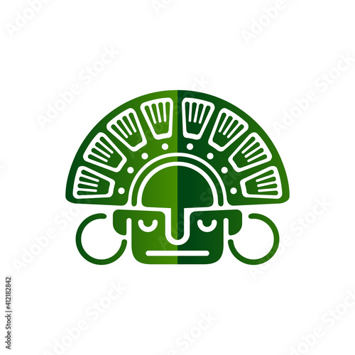 Vector mask and deity of the Indians of South America. Stylized graphics in the style of the Aztecs and the Incas on white background.