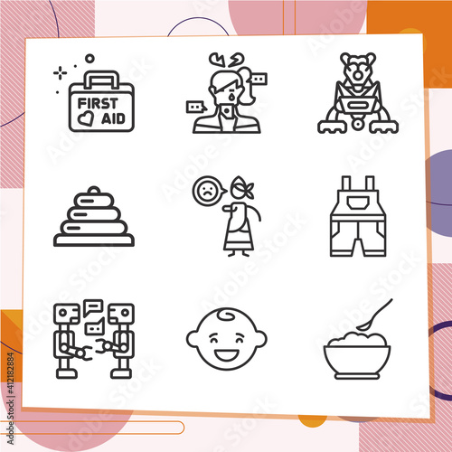 Simple set of 9 icons related to crying